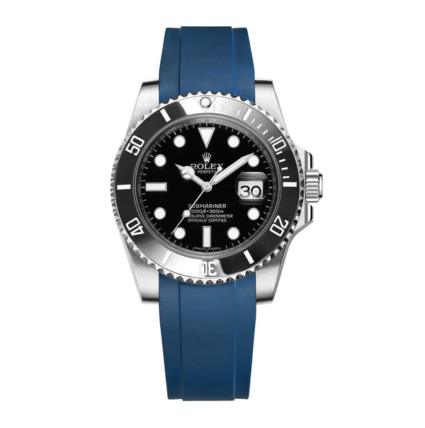 CRAFTER BLUE CURVED END RUBBER STRAP FOR ROLEX SUBMARINER CERAMIC REF.116610 (RX01)