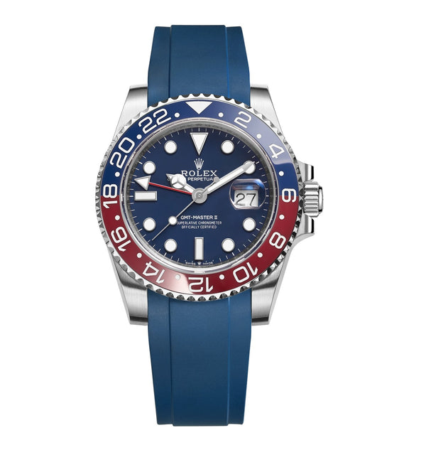 CRAFTER BLUE CURVED END RUBBER STRAP FOR ROLEX GMT MASTER II CERAMIC REF. 116719 BLRO & 126710 BLRO (RX01)