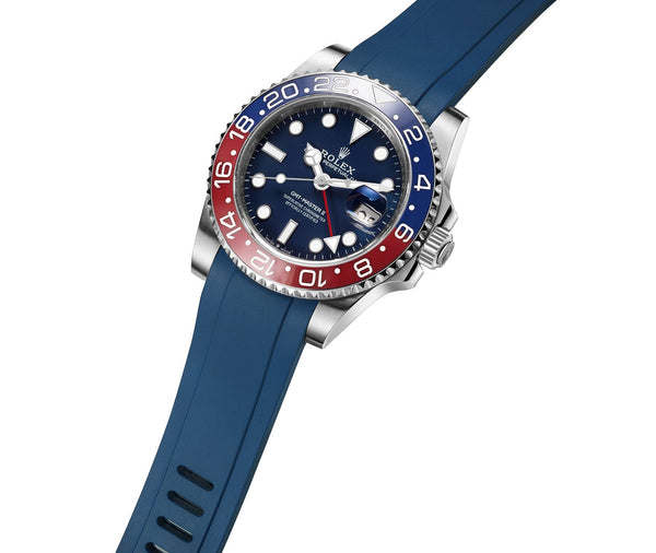CRAFTER BLUE CURVED END RUBBER STRAP FOR ROLEX GMT MASTER II CERAMIC REF. 116719 BLRO & 126710 BLRO (RX01)